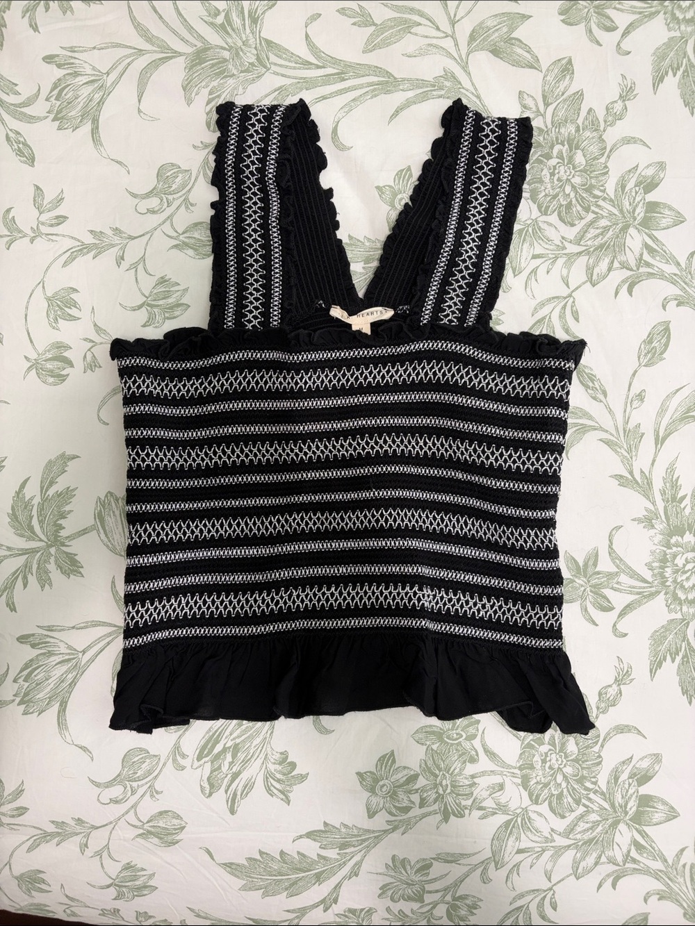 La Hearts Black and White Smocked Striped Tank Camisole